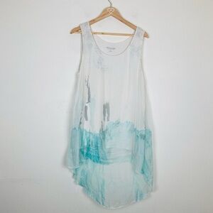 Soft Surroundings white, blue & gray watercolor silk long line tunic tank. XL